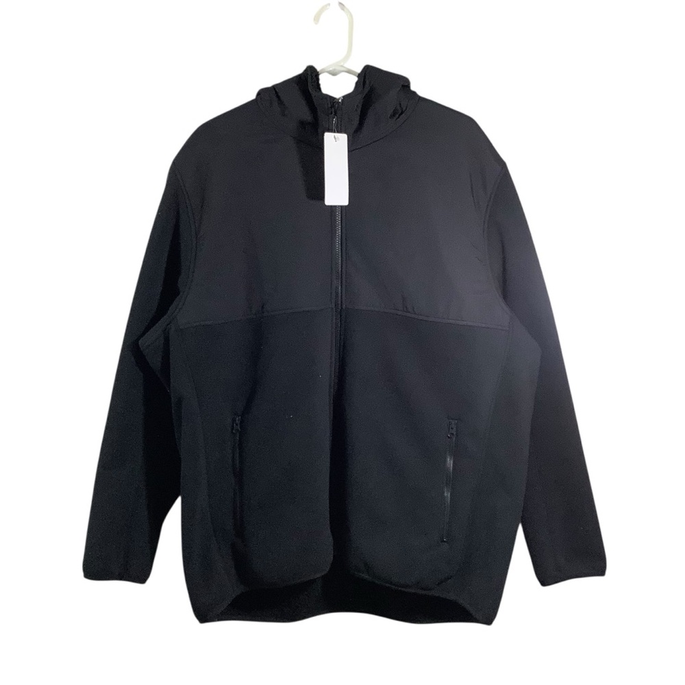 Uniqlo Men's Outer Fleece Full-Zip Jacket Windproof Hoodie Black